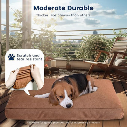 Miguel Durable Canvas Dog Bed for Small Pet Outdoor Dogs Pad 14 Ounce Canvas Waterproof Pet Pillow with Removable Washable Cover, 24 x 18 inch, Caramel