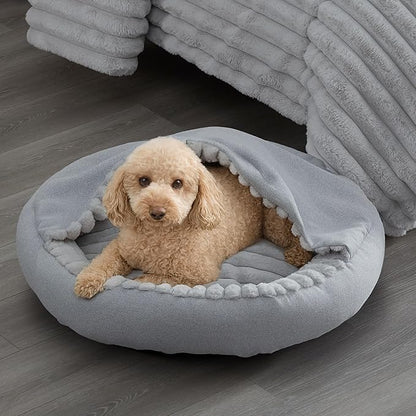 Riverbrook Home Everett Covered Round Cuddly Pet Bed, Gray, Medium