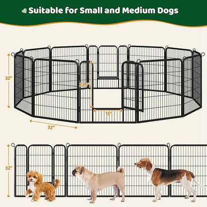 Yaheetech Wide Panel Dog Playpen, 12 Panels 32 inch High Pet Pen with Gate, Portable Indoor Outdoor Fence for Medium/Large Breed Dogs