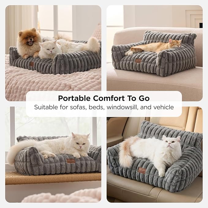 Joydeco Cat Couch for Pets, 36 inch Plush Pet Sofa, Cat Bed for Indoor Cats with Removable Washable Cover, Supportive Pet Sofa, Drak Grey