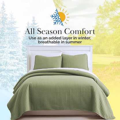 Southshore Fine Living, Inc. Oversized King Quilt Bedding Set, Pet Hair Resistant Bedding, Microfiber Lightweight Bedspread for Summer, Green Coverlet Set w/2 Pillow Shams, Sage Green Quilt King