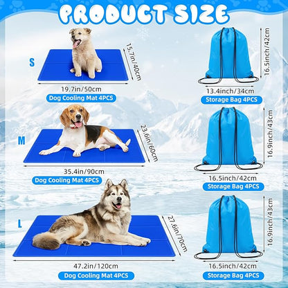 Drydiet 4 Pack Dog Cooling Mat - 23'' X 35'' Solid Gel Self Cooling Mat with Storage Bag Pressure Activated No Refrigeration or Electricity Needed Pet Pad for Dogs & Cats Kennels, Crates, Beds