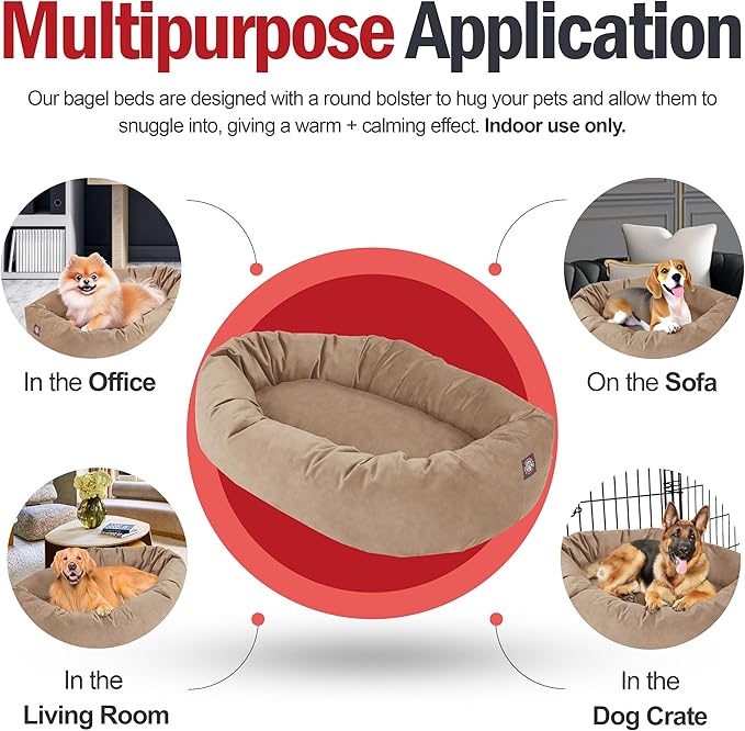 Majestic Pet 32 Inch Suede Calming Dog Bed Washable – Cozy Soft Round Dog Bed with Spine Support for Dogs to Rest their Head - Fluffy Donut Dog Bed 32x23x7 (Inch) - Round Pet Bed Medium – Stone (2025)