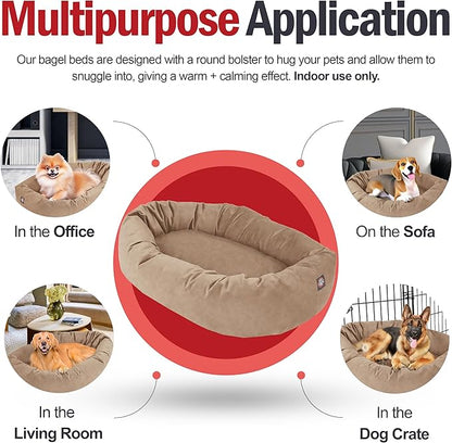 Majestic Pet 52 Inch Suede Calming Dog Bed Washable – Cozy Soft Round Dog Bed w/Spine Support for Dogs to Rest Head - Fluffy Donut Dog Bed 52x35x11 (Inch) - Round Pet Bed X- Large – Stone (2025)