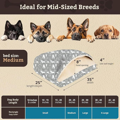 Snoozer Pet Products Luxury Rectangle Cozy Cave, Wag Collection, Medium, Pedigree Storm