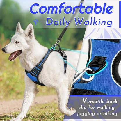 Eagloo Dog Harness for Large Dogs, No Pull Service Vest with Reflective Strips and Control Handle, Adjustable and Comfortable for Walking, No Choke Pet Harness with 2 Metal Rings, Blue, L