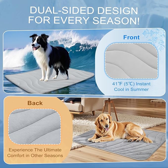 Cozyide Dog Cooling Mat, Large Cooling Mat for Dogs, Reversible Pad for Pet, 36" L x 23" W,Light Grey