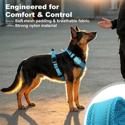 No Pull Dog Harness with Handle, Soft Mesh Padded Adjustable for Small Medium Large Dogs | Reflective Easy Walk Harness with Front Clip for Training, Running & Outdoor (Cyan, S)