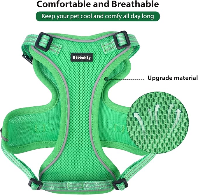 Rttochfy Cat Harness and Leash Set, Adjustable and Reflective Cat Vest, Escape Proof Kitten Harness, Easy to Put on with 3 Buckles for Cats Walking and Traveling (Light Green, S)