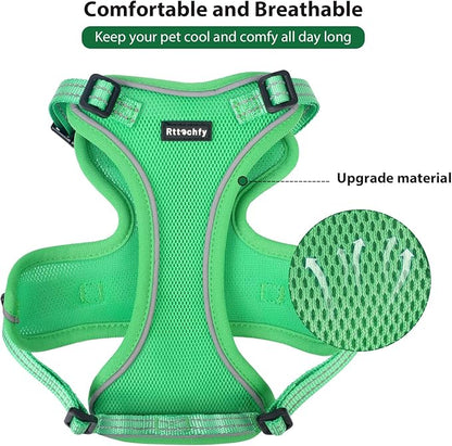 Rttochfy Cat Harness and Leash Set, Adjustable and Reflective Cat Vest, Escape Proof Kitten Harness, Easy to Put on with 3 Buckles for Cats Walking and Traveling (Light Green, L)