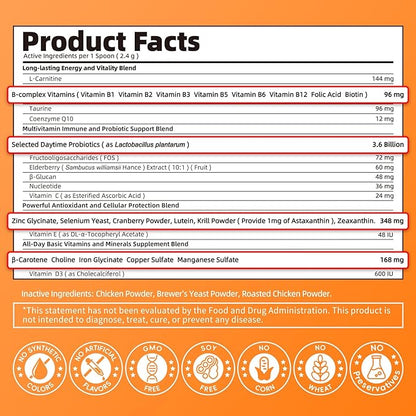 Dog Vitamins and Supplements for Daily Energy, Immune, Antioxidant, Gut, Skin & Coat, Dog Multivitamin Powder for Homemade Food with L-Carnitine, Taurine, Probiotics - Chicken Flavor, 75 Scoops