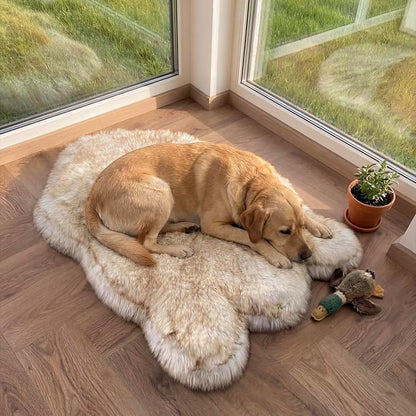 IHAPPYDOG Luxury Faux Fur Orthopedic Dog Bed, Memory Foam Dog Bed for Small, Medium, Large and XL Pets, Fluffy Pet Bed with Waterproof and Washable Cover (White w/Brown Tips, 50"x30")