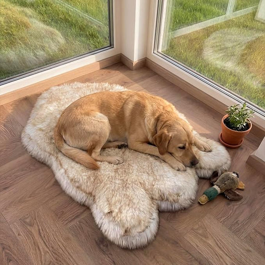 IHAPPYDOG Luxury Faux Fur Orthopedic Dog Bed, Memory Foam Dog Bed for Small, Medium, Large and XL Pets, Fluffy Pet Bed with Waterproof and Washable Cover (White w/Brown Tips, 50"x30")