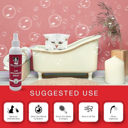 Warren London Cat Detangler Spray for Matted Hair | Leave in Conditioner Pet Detangling Spray that Demat & Refreshes | Use with Cat Brush or Grooming Glove | Made in USA | 8oz