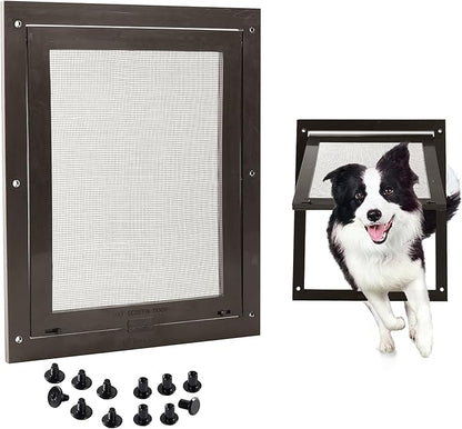 Tongass Easy-to-Install Screen Door Pet Flap 11 4/5" x 16 9/10" Screen Pet Door Suitable for Pets Under 100 Lbs Impact-Resistant Frame with Secure Dual Sliding Locks for Porch and Window Screens