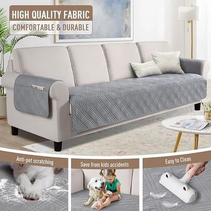 TAOCOCO Waterproof Oversized Couch Covers for Pets Dogs with Non Slip Backing, Sofa Seat Covers with Pocket for 4 Cushion Couch Washable Dog Couch Protector Sofa Slipcovers(Oversized Sofa, Light Gray)