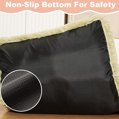 Bedfolks Waterproof Crate Bed, Plush Dog Kennel Pad with Removable Cover, Faux Fur, Washable, 35"x23", Sage Green