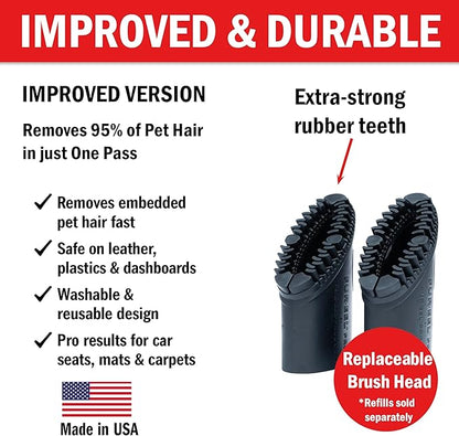 FUR-EEL Pet Hair Removal Vacuum Attachment for Car Detailing, 2.0 Pro Combo with 2 Replaceable Rubber Brush Heads, No Clog Airflow, Fits 1 1/4 and 1 3/8 in Hoses, 32mm and 35mm