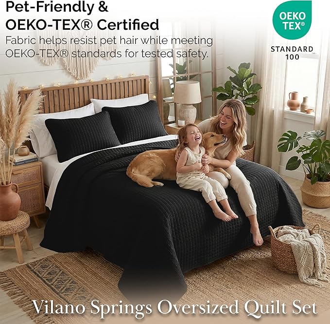 Southshore Fine Living, Inc. Quilts Queen Size Sets, Full Quilt Bedding Set, Pet Hair Resistant Bedding Coverlet Queen Size, Full Size Quilt, Microfiber Comforter with 2 Pillow Shams, Black Quilts