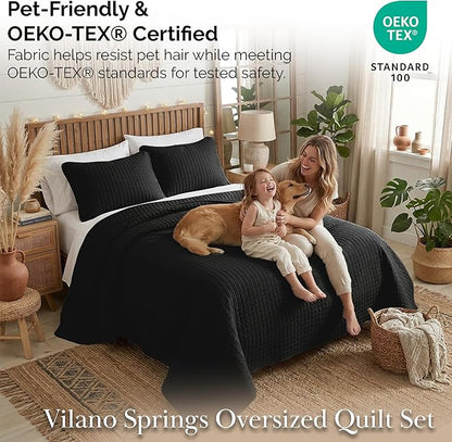 Southshore Fine Living, Inc. Twin XL Quilt Bedding Set, Dorm Room Bedding Essentials, Stain Resistant, Machine Washable Bedspread, XL/Twin Black Quilt Comforter Set/Bedspread with Pillow Sham, Black