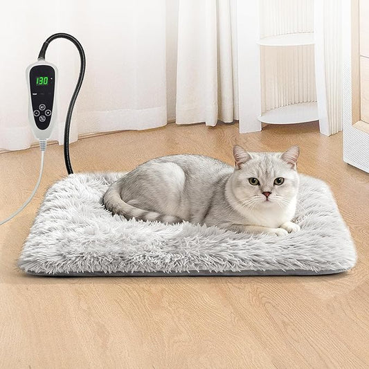 GOLOPET Cat Heating Pad 17 x 13 in with Smart Thermostat Switch and Power Line Protection Tube,Obtained MET and UL Dual Certification,Waterproof Pet Heating Pad for Cats, with Long Velvet Cloth Cover
