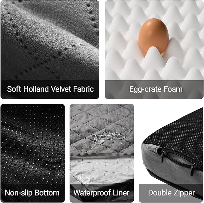 Cozy Dog Bed for XXL Large Sized Dogs - Orthopedic Egg Crate Foam Pet Bed with Waterproof & Machine Washable & Non-Slip Bottom, Ideal for Crate and Indoor Use, 47x29 Inch, up to 100 lbs, Dark Grey
