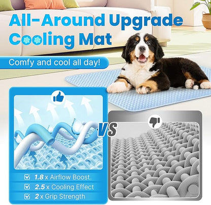 Mora Pets Dog Cooling Mat Instant Pet Cooling Pad for Dogs & Cats, Breathable Washable Summer Cool Mat Non-Slip Bottom Indoor Outdoor, Cold Blanket for Small Pets Floor Crate Use 28'' x 22'' Blue