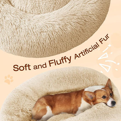 JOLLYVOGUE Dog Bed, Calming Anti-Anxiety Large Dog Bed, Fluffy Donut Cushion for Medium and Large Pets (27"/30"/36")