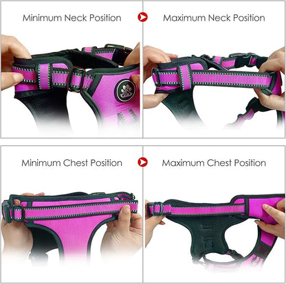 NESTROAD No Pull Dog Harness,Adjustable Oxford Dog Vest Harness with Leash,Reflective No-Choke Pet Harness with Easy Control Soft Handle for Large Dogs(X-Large,Fuchsia Pink)