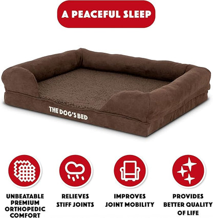 The Dog’s Bed Orthopedic Memory Foam Dog Bed with Bolsters for Small Dogs, Waterproof Washable Cover, Anti-Slip Base, Calming Surface – CertiPUR-Certified Foam, Plush Fabric, Brown Plush, Small