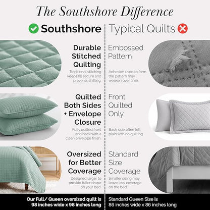 Southshore Fine Living, Inc. Quilts, Queen Size/Full Quilt Bedding Set, Stain & Pet Hair Resistant Bedding, Coverlet Full/Queen Size Bedspread, Soft Microfiber with 2 Pillow Shams, Steel Blue (Teal)