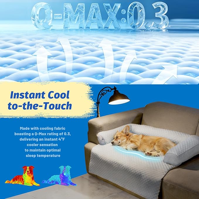WATANIYA PET Cooling Dog Bed, Washable Cooling Mat for Large Dogs with Removable Cover, Self Cooling Couch Cover for Dog, Non-Slip Dog Couch Bed, 41x37 Inch, Blue
