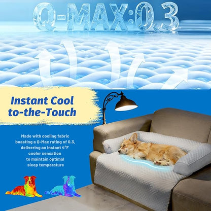 WATANIYA PET Cooling Dog Bed, Washable Cooling Mat for Large Dogs with Removable Cover, Self Cooling Couch Cover for Dog, Non-Slip Dog Couch Bed, 41x37 Inch, Blue