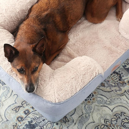 Town & Country Everyday CuddleTown Comfy Solid Bolster Sofa Pet Bed, Supportive & Calming Egg Crate Foam, Non-Slip Bottom, Machine Washable Cover, Blue, Large 35"x25"x8"