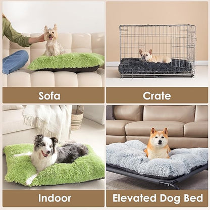 EHEYCIGA Fluffy XXL Dog Crate Pad, Plush Faux Fur Crate Bed for Extra Large Dogs, Calming Anti Anxiety XXL Dog Bed, Washable Warm Mat with Non-Slip Bottom, Green