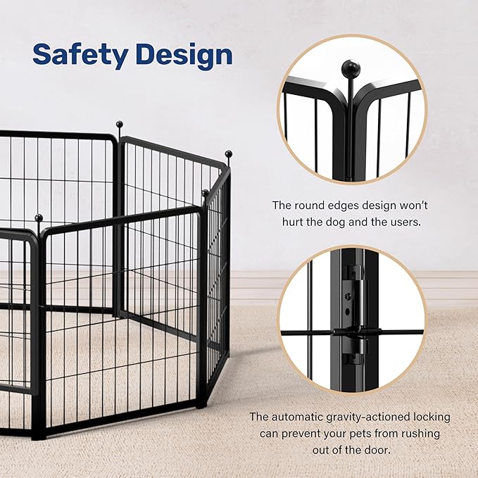 HealSmart Dog Playpen 40 Inch 8 Panels, Heavy Duty Metal Portable Pet Playpen Indoor Outdoor for Camping, Yard, RV, Garden Fence, Privacy Patio, Black