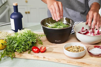 S’well Stainless Steel 64oz Salad Bowl Kit in Onyx,Comes with 2oz Condiment Container and Removable Tray for Organized Serving,Leak-Proof and Dishwasher Safe,(Pack of 8)