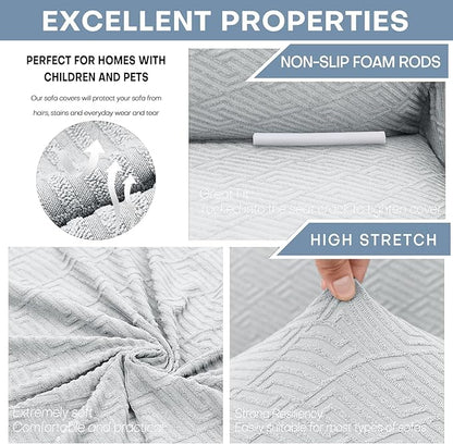 ZNSAYOTX 1 Piece Jacquard Couch Covers for 3 Cushion Couch High Stretch Sofa Cover for Pets Dogs Anti Slip Extra Large Sofa Slipcovers Furniture Protector (X-Large, New Pattern Silver Grey)