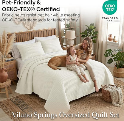 Southshore Fine Living, Inc. Oversized King Quilt Bedding Set, Soft Quilted Comforter, Wrinkle Free and Pet Hair Resistant Bedding, Quilted Coverlet Set w/2 Pillow Shams, Cream Quilt King Bedspread