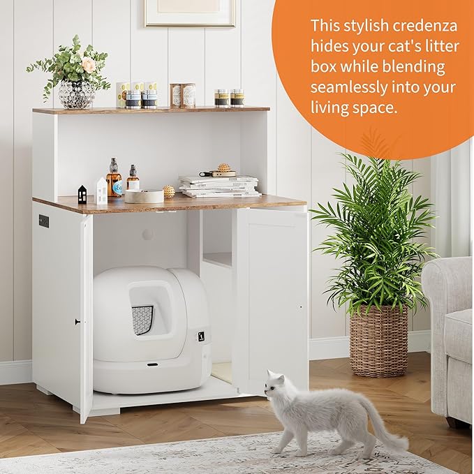 Extra Large Cat Litter Box Enclosure with Scratch Pad, Large Automatic Litter Box Furniture, Dog-Proof Litter Cabinet with Outlet, Space for Cat Stuffs