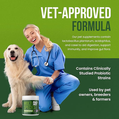 Pet Probiotics for Dogs, Cats, Horses, Goats, Cows & Pigs | Multi Species Dispersible Powder | Supplements for Digestive Health | Cat & Dog Probiotics | Vet Approved & Made in USA | 10 oz | Pair Pet