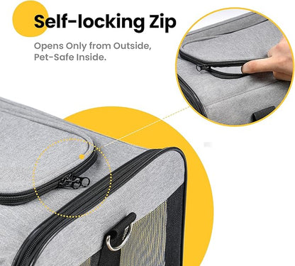 Conlun Cat Carrier Airline Approved, Soft-Sided Dog Carrier with Inner Safety Leash, Pet Transport Carrier for Small-Medium Cats Puppies up to 15 Lbs, Collapsible Travel Kitten Carrier Bag -Gray M