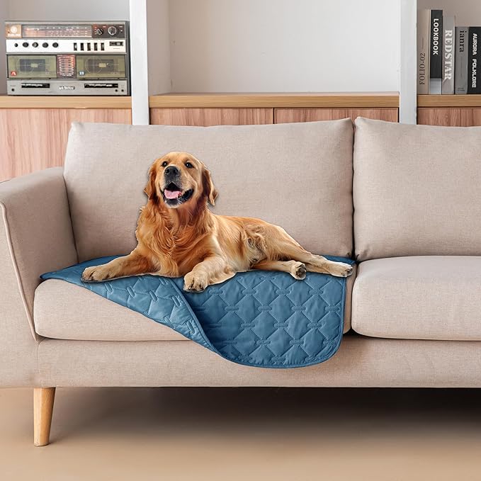 gogobunny 3X Stronger Waterproof Pet Blanket, Scratch Proof Furniture Protector for Dogs Cats, Reversible Cover 30x30 Inch, Dark Blue