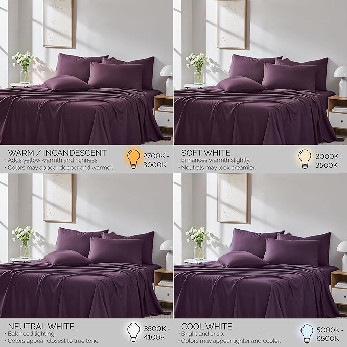 Southshore Fine Living, Inc. 6-Piece California King Deep Pocket Sheets Set, 21-Inch Cal King Deep Pocket Fitted Sheet, Premium Bedding, Purple Pillow Covers, Pillow Cases 4 Pack, Purple Sheets