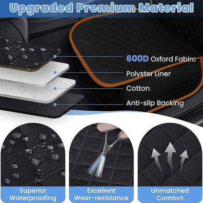 ELONGRIVER Dog Car Seat Covers, Waterproof Front Seat Cover for Dogs, Scratch-Proof, Nonslip Pet Passenger Seat Cover Protector, Universal Fit for Cars Trucks SUVs, Large Size, Black with Orange