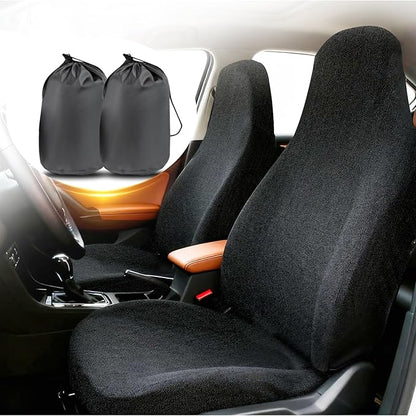Eco-Friendly Towel Car Seat Cover for Sweat Protection, GRS Certified Recycled Microfiber Absorbent Front Seat Protector, Non-Slip Washable Universal Fit for Sedans SUV Minivans(2 Pack,Black)
