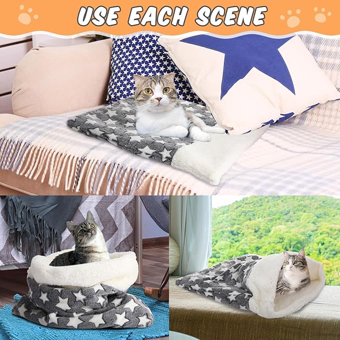 Self Heating Cat Sleeping Bag Indoor Self Warming Cat Bed Cave Heated Pad Cozy Soft Winter Washable Wrap Pet Snuggle Sack Pouch for Puppy Dog Kitten, 24 x 21 Inch(Classic,Gray)