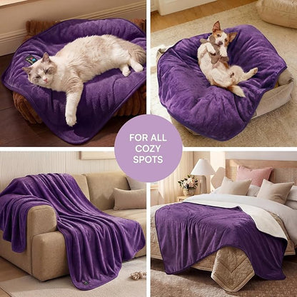 Luciphia Waterproof Blanket for Dog Washable Reversible Sherpa Fleece Throw Blanket for Bed Couch Soft Liquid Pee Proof Furniture Cover Protector for Small Medium Large Pet Cat Purple 35" x 25"