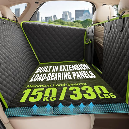 Pecute Back Seat Extender for Dogs 56.29 * 28.74 in, Car Window Fixing for Maximum Car Protection, Leather Fabric Dog Car Seat Cover for Back Seat, Waterproof, Scratch-Resistant, Support to 330 lbs