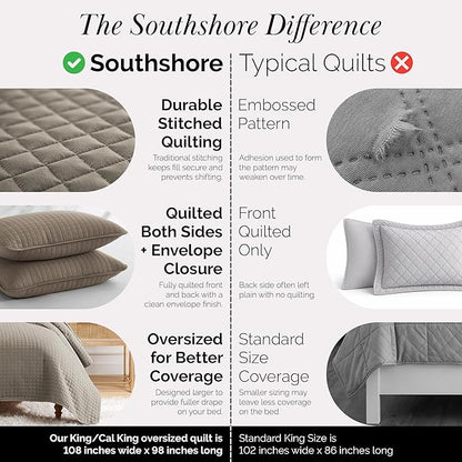 Southshore Fine Living, Inc. Oversized Quilt, King Size Bedding Set, Soft Microfiber, Easy Care Stain and Pet Hair Resistant Bedding, California/King Size Quilt Bedspread Set w/2 Shams, Dark Taupe